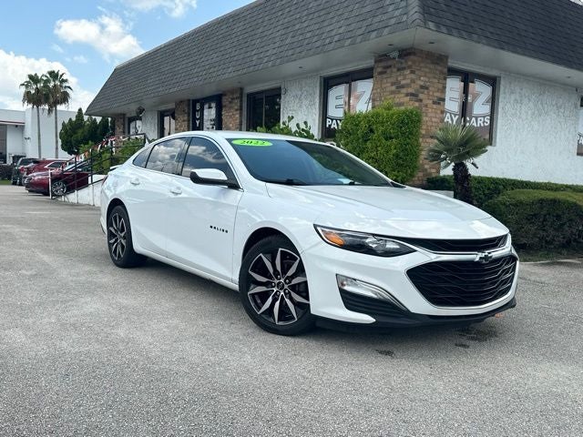 2022 Chevrolet Malibu RS in Summit White — front three-quarter view